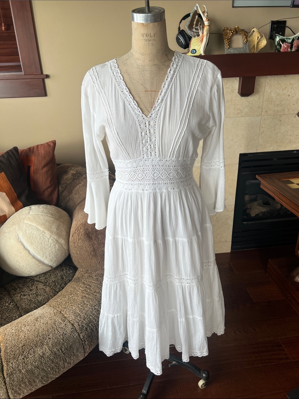 Neiman Marcus boho prairie gauze dress L